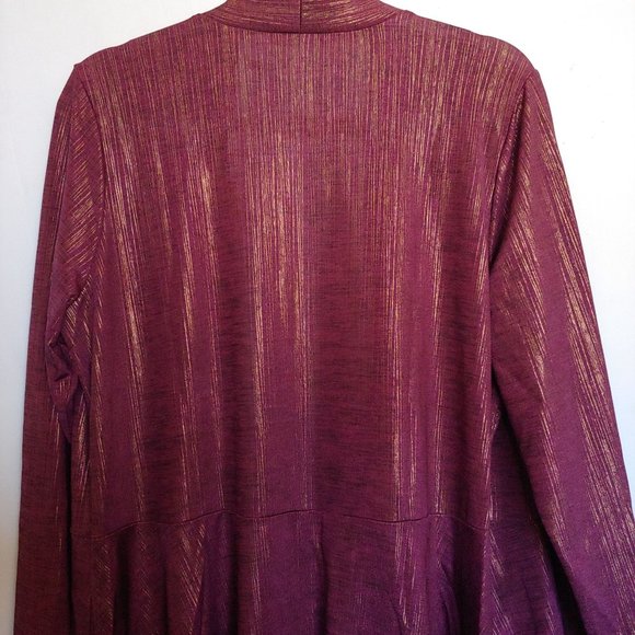 Susan Graver Semi-Sheer Maroon/Gold Long Sleeve Open Jacket Metallic L NWT - Picture 10 of 13